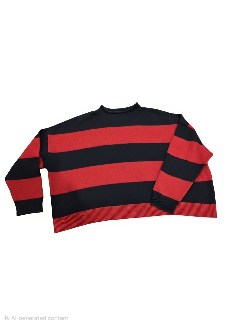 Women’s Crewneck Crop Sweater in Red and Navy Wide Stripes XL